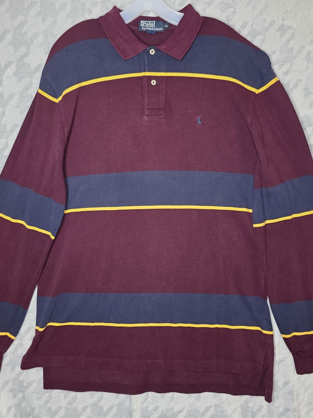 Polo by Ralph Lauren Burgundy Navy Yellow Striped Long Sleeve Polo